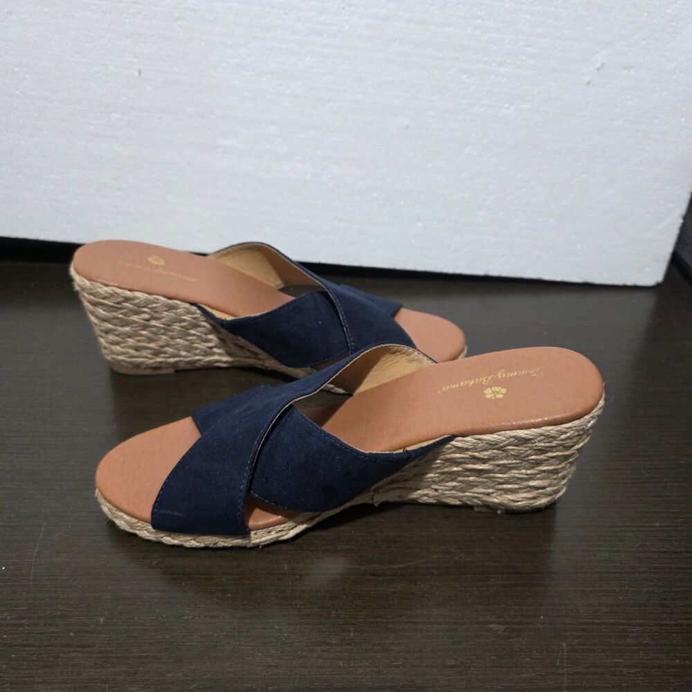Tommy Bahama Navy Blue Taxtile Wedge Heel Slip On Espadrille Sandals  8,5M - Picture 2 of 14